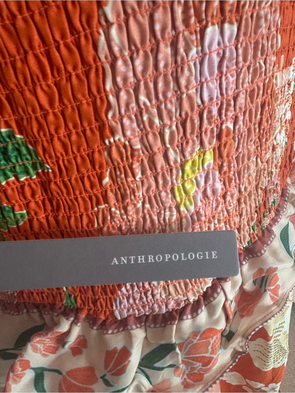 FARM Rio Orange Floral Smocked Dress with Pink Accents-Anthropology - Picture 4 of 4